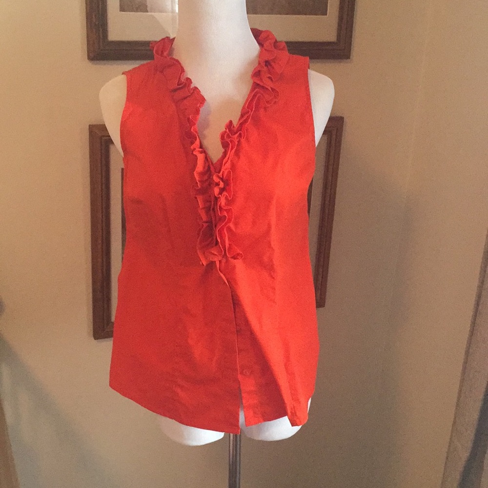 🌸Orange ruffle sleeveless blouse
